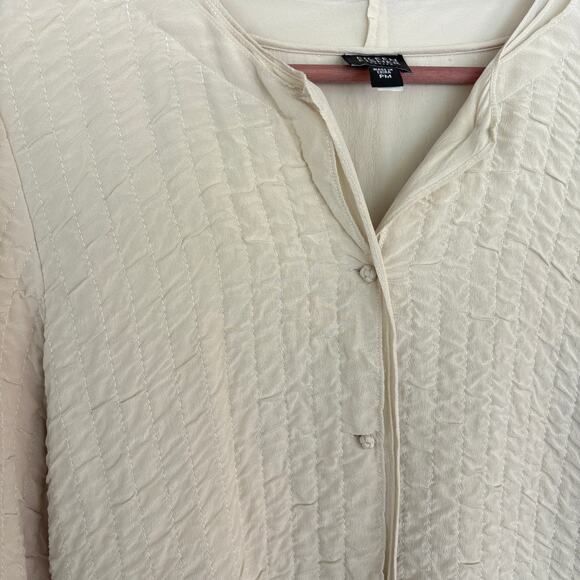 Eileen Fisher Quilted Silk Jacket M MP PM White Cream Capsule Black Button Luxe - Picture 7 of 7